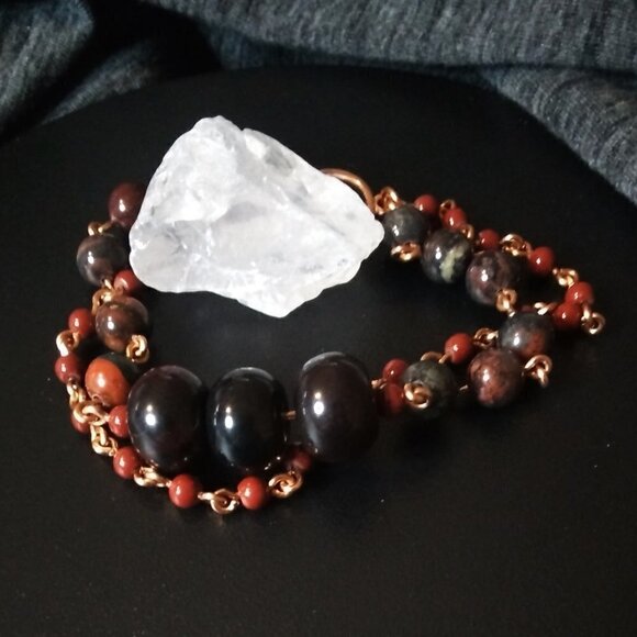 Bloodstone + Agate + Red Jasper ~ Handmade 2 Strand Layer Bracelet for 8" Wrist - Picture 7 of 9